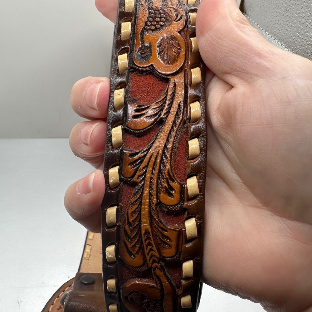 Vintage 1983 Gayle Summarell Hand Tooled Leather Belt Buckle Diana DGS Brown 34 - Picture 5 of 10